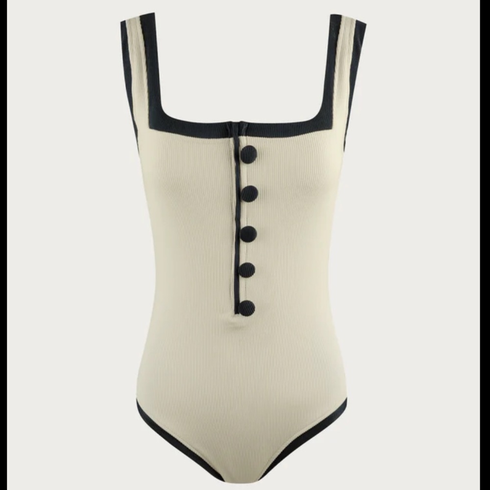 SAME Los Angeles cream black button one piece swim suit M